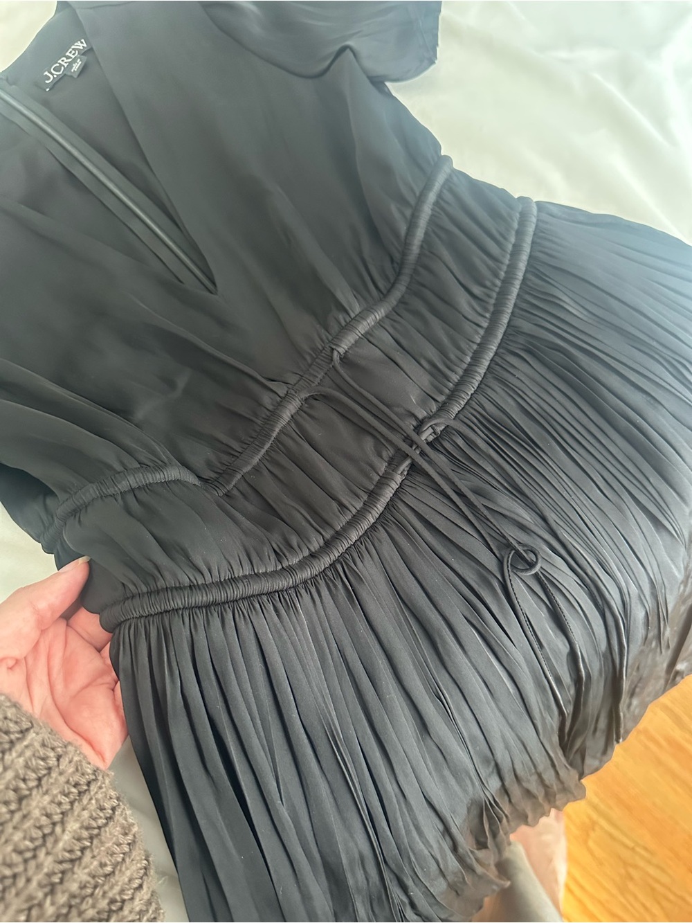 J. Crew Black Pleated Tie Waist Dress in Luster Georgette Maxi Dress - Picture 5 of 9